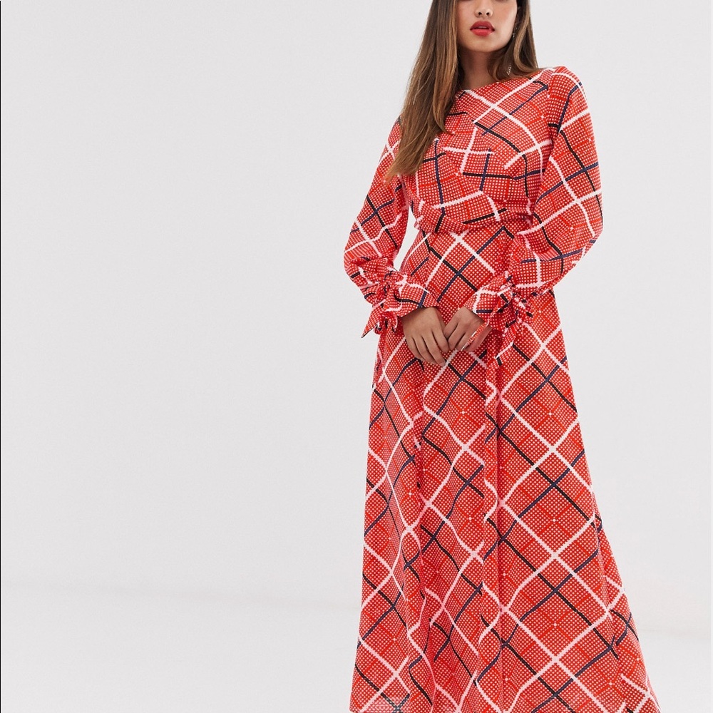 ASOS Long-Sleeved Orange Print Maxi Dress, Size US 4